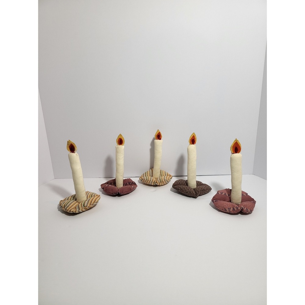 Vintage Primitive Fabric Candles Set of 5 Rustic Stuffed Cloth Home Decor Multi